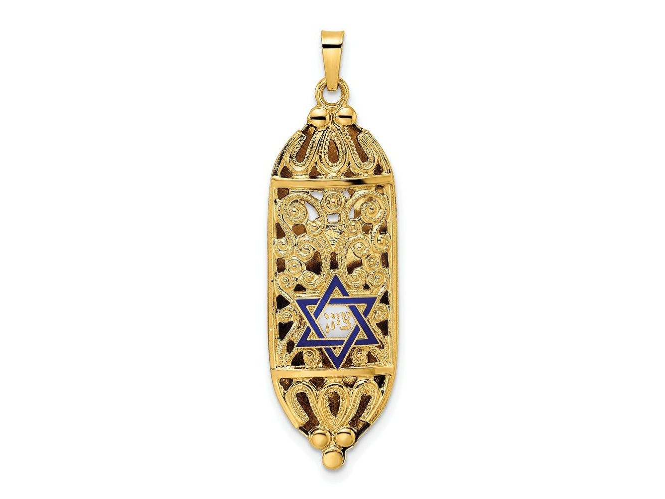 FJC Finejewelers 14 kt Yellow Gold Polished Solid Mezuzah Enameled Star Charm 42 x 12 mm