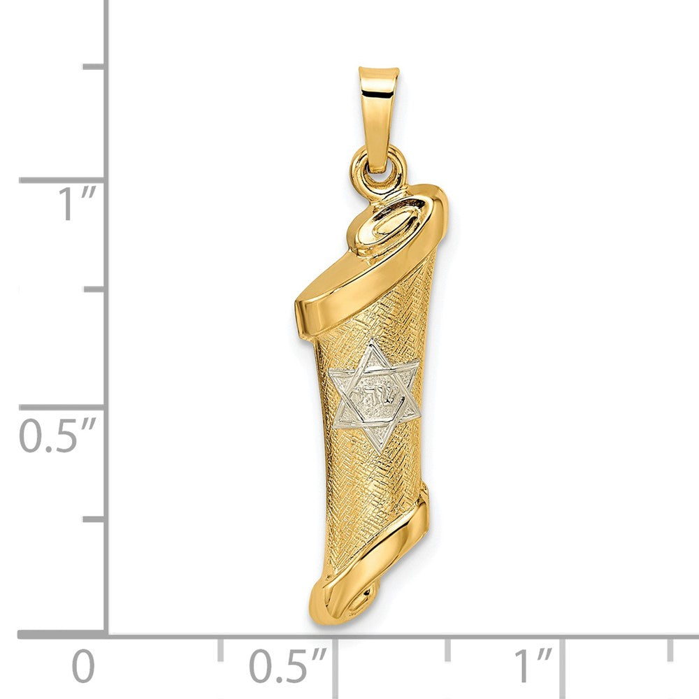FJC Finejewelers 14 kt Two Tone Gold Polished and Textured Hollow Mezuzah Charm 31 x 7 mm