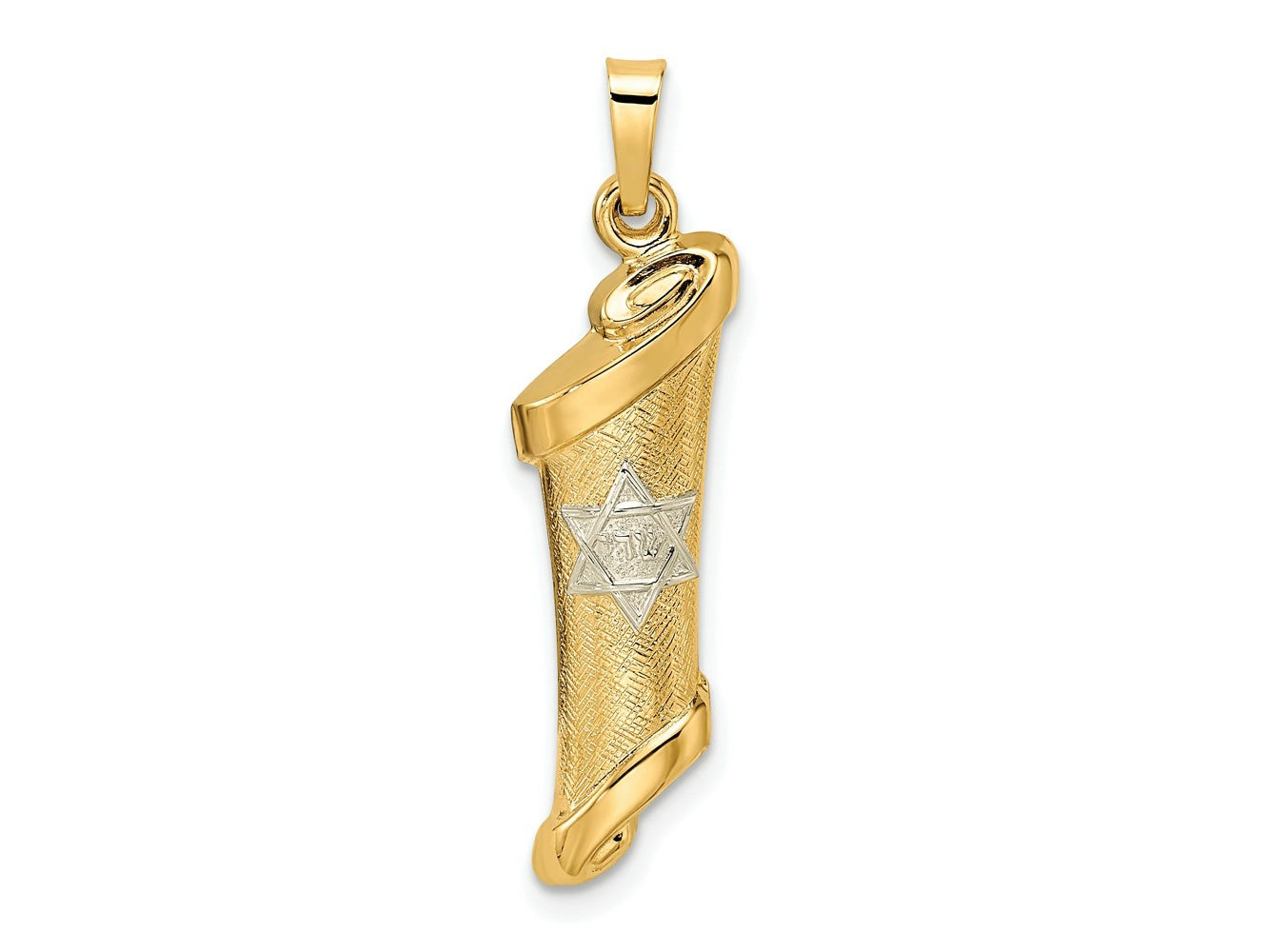 FJC Finejewelers 14 kt Two Tone Gold Polished and Textured Hollow Mezuzah Charm 31 x 7 mm