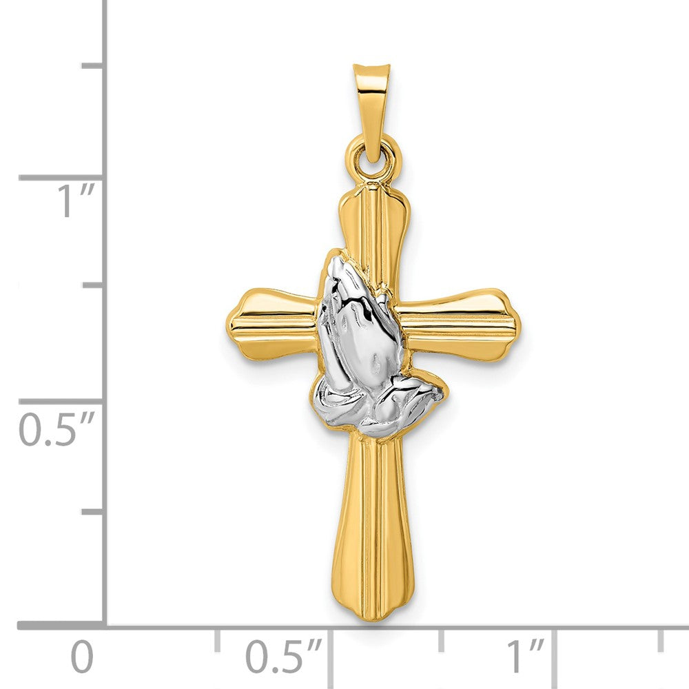 FJC Finejewelers 14 kt Yellow Gold with Rhodium Polished Hollow Praying Hands Cross Charm 32 x 17 mm