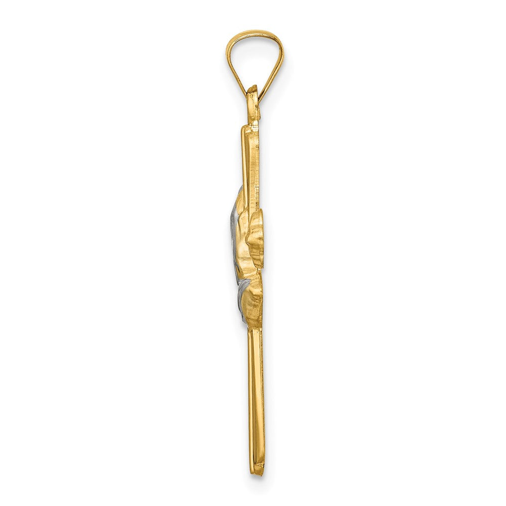 FJC Finejewelers 14 kt Yellow Gold with Rhodium Polished Hollow Praying Hands Cross Charm 32 x 17 mm