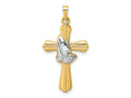 FJC Finejewelers 14 kt Yellow Gold with Rhodium Polished Hollow Praying Hands Cross Charm 32 x 17 mm