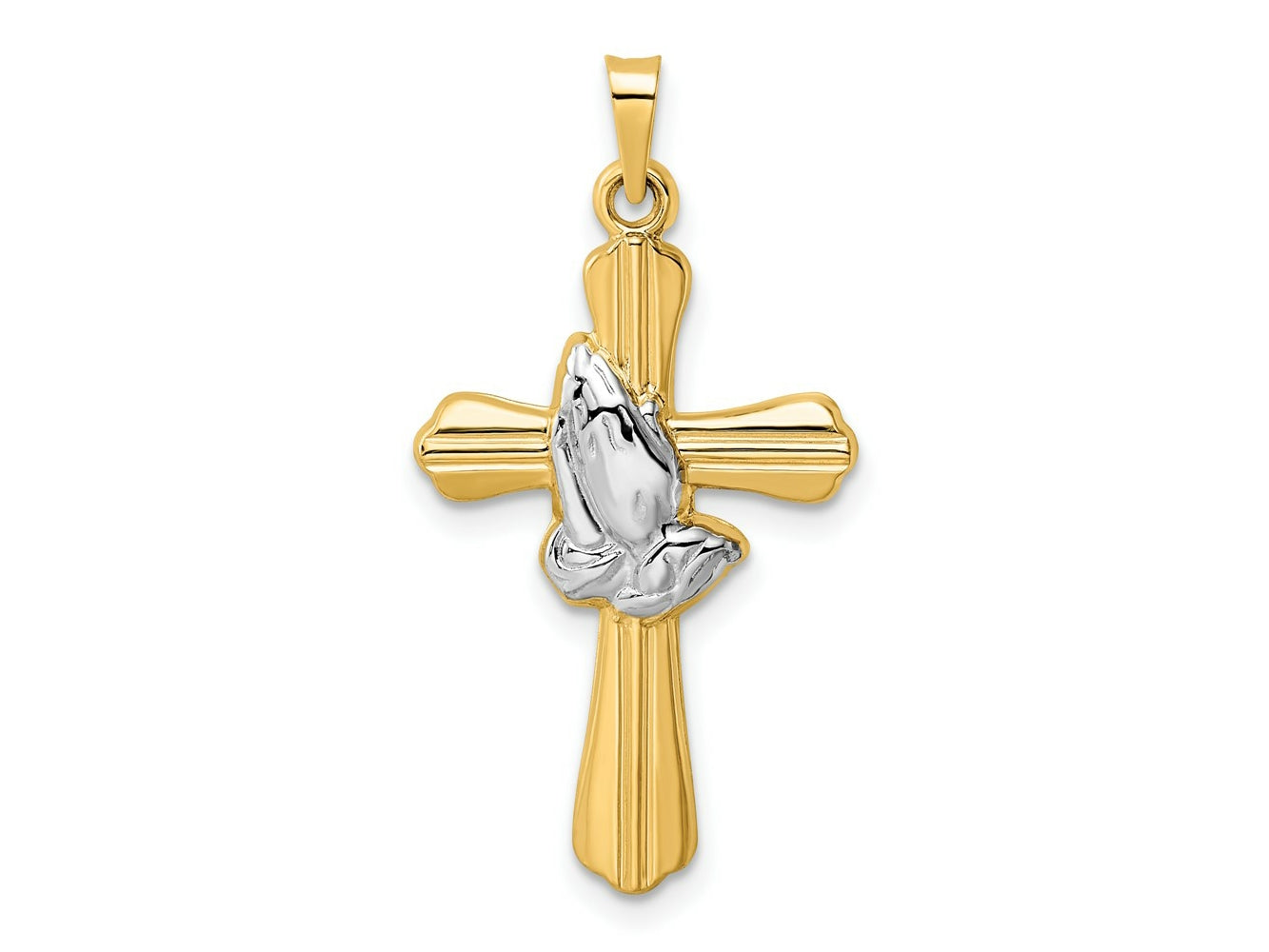 FJC Finejewelers 14 kt Yellow Gold with Rhodium Polished Hollow Praying Hands Cross Charm 32 x 17 mm