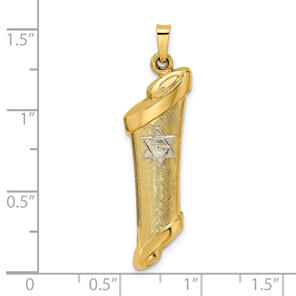 FJC Finejewelers 14 kt Two Tone Gold Hollow Mezuzah and Star Charm 37 x 12 mm