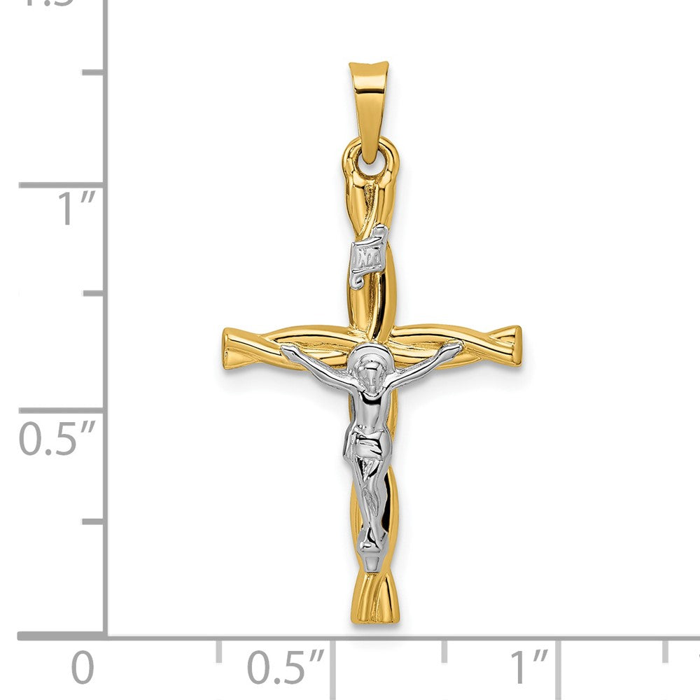 FJC Finejewelers 14 kt Two Tone Gold Polished Hollow INRI Crucifix Twisted Cross Charm 31 x 17 mm