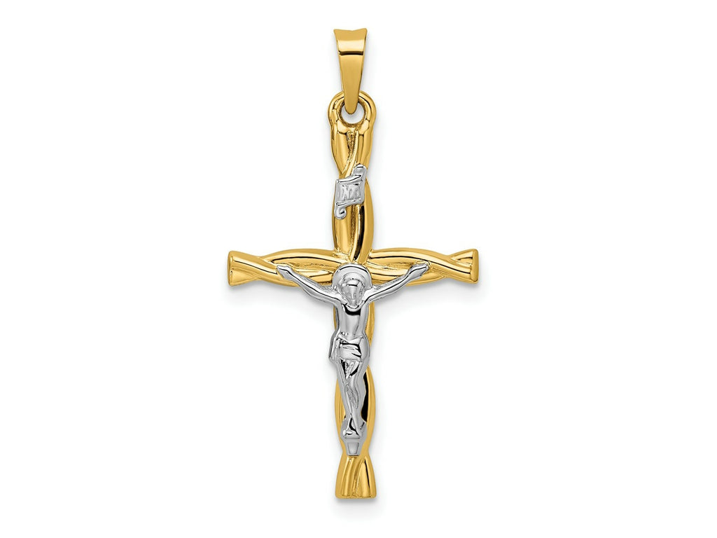 FJC Finejewelers 14 kt Two Tone Gold Polished Hollow INRI Crucifix Twisted Cross Charm 31 x 17 mm