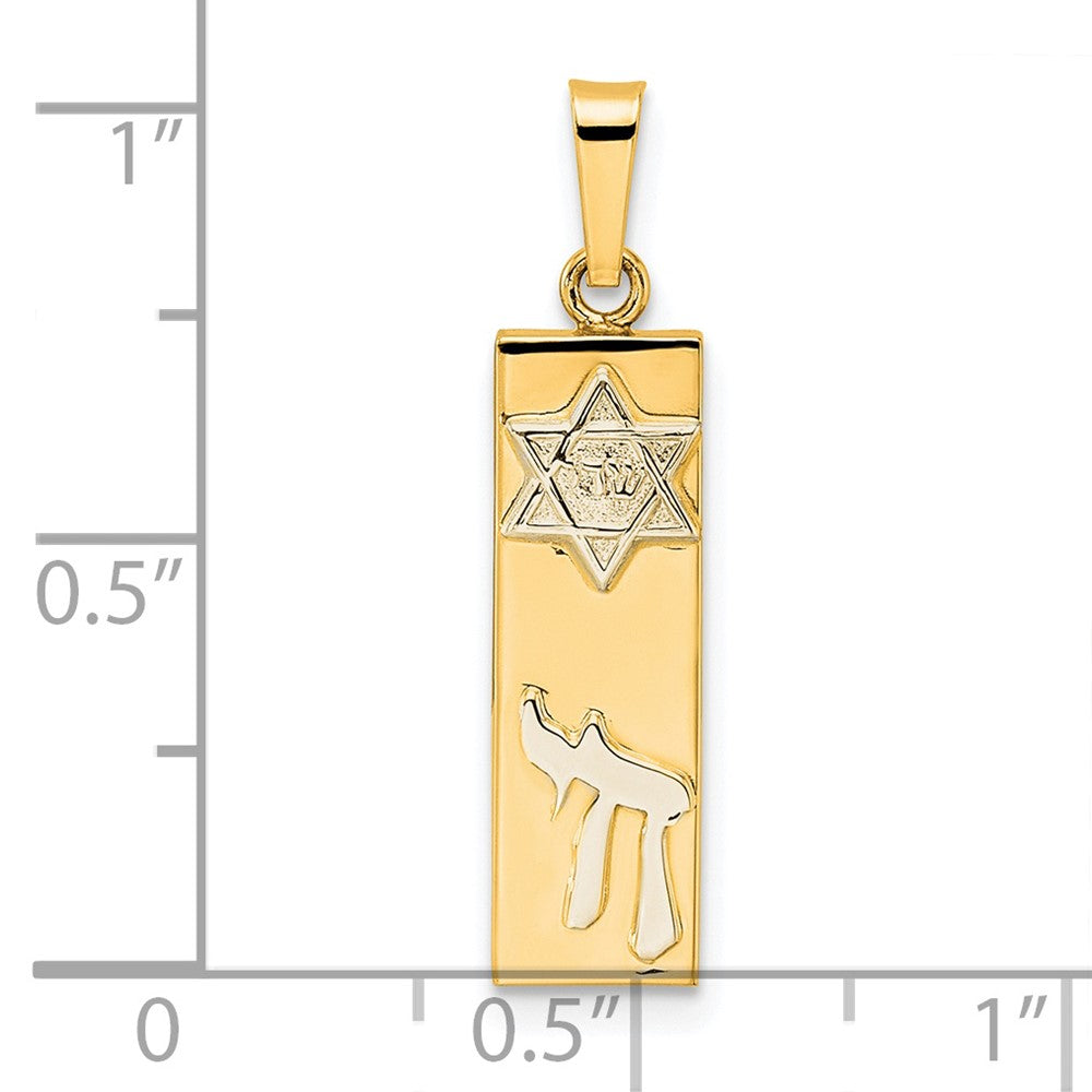 FJC Finejewelers 14 kt Two Tone Gold Polished Hollow Mezuzah with Star of David and Chai Charm 26 x 6 mm