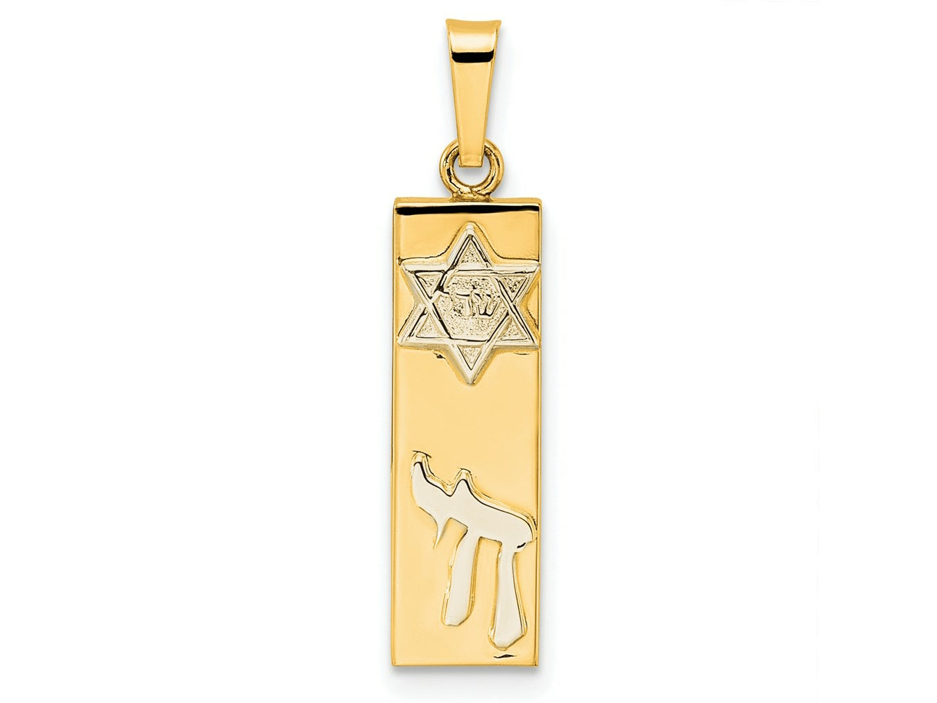 FJC Finejewelers 14 kt Two Tone Gold Polished Hollow Mezuzah with Star of David and Chai Charm 26 x 6 mm