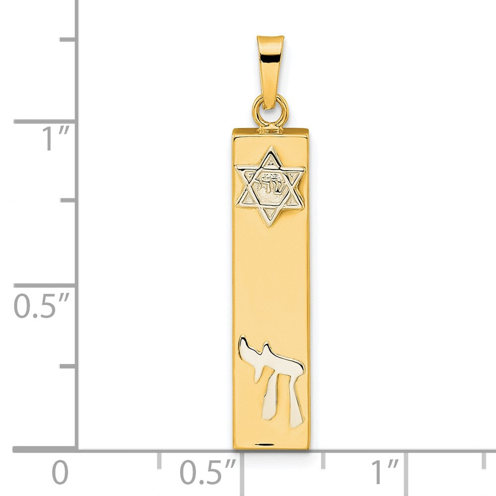 FJC Finejewelers 14 kt Two Tone Gold Polished Hollow Mezuzah with Star of David and Chai Charm 32 x 6 mm
