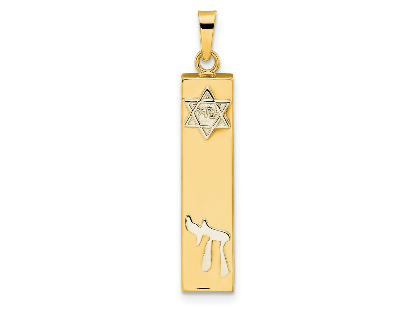 FJC Finejewelers 14 kt Two Tone Gold Polished Hollow Mezuzah with Star of David and Chai Charm 32 x 6 mm