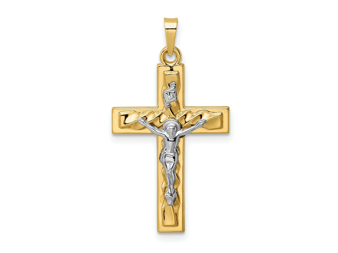 FJC Finejewelers 14 kt Two Tone Gold Polished and Twisted Hollow INRI Crucifix Charm 32 x 17 mm