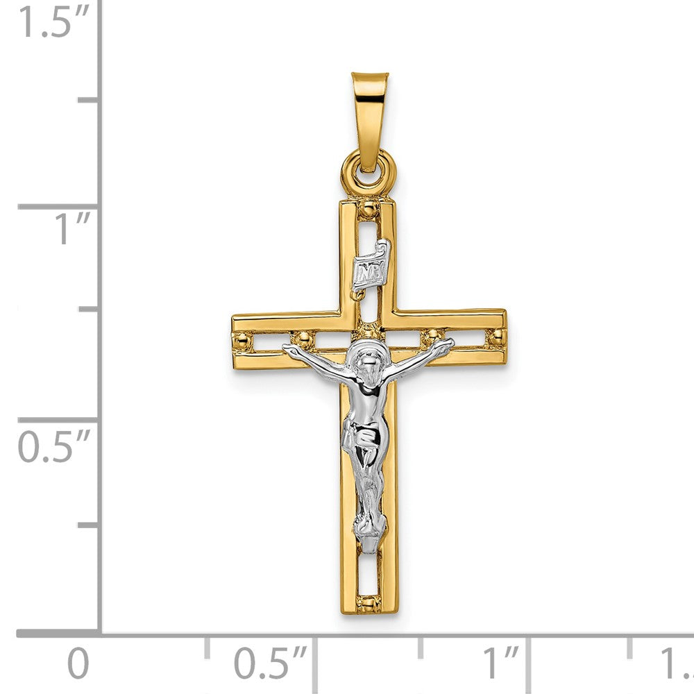 FJC Finejewelers 14 kt Two Tone Gold Polished Solid INRI Crucifix Charm 32 x 16 mm