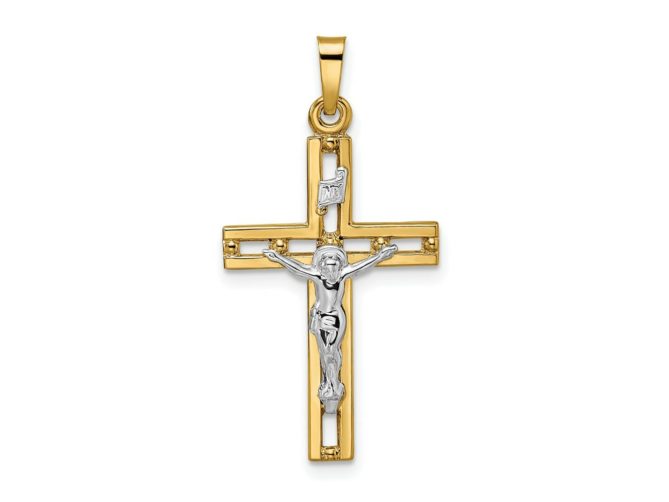 FJC Finejewelers 14 kt Two Tone Gold Polished Solid INRI Crucifix Charm 32 x 16 mm