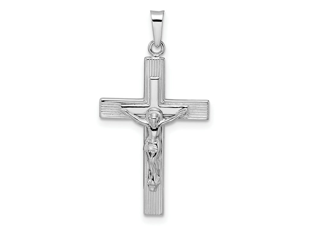 FJC Finejewelers 14 kt White Gold  Polished Solid Striped Crucifix Cross Charm 32 mm x 16 mm