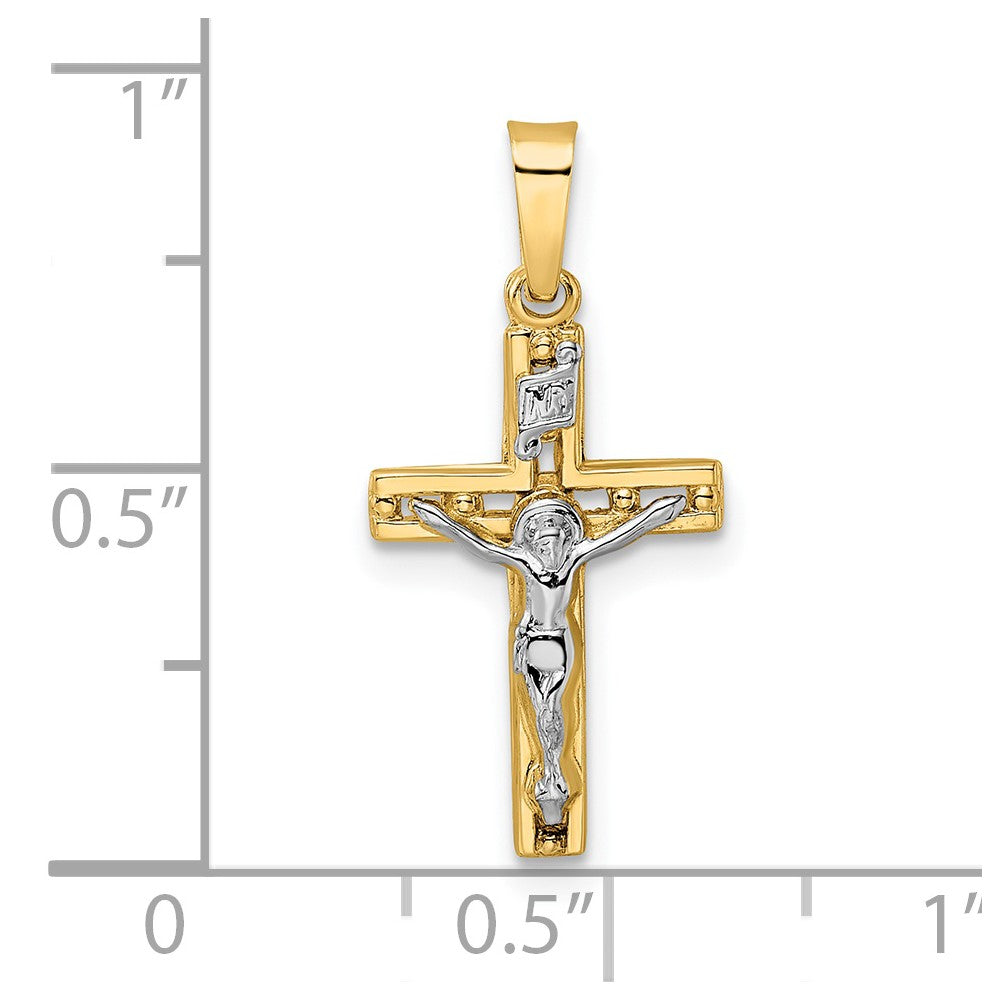 FJC Finejewelers 14 kt Two Tone Gold Polished Solid INRI Crucifix Charm 24 x 11 mm