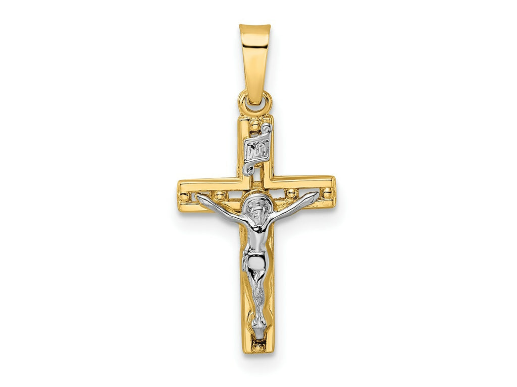 FJC Finejewelers 14 kt Two Tone Gold Polished Solid INRI Crucifix Charm 24 x 11 mm