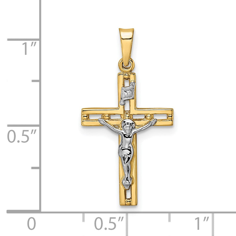 FJC Finejewelers 14 kt Two Tone Gold Polished Solid INRI Crucifix Charm 27 x 13 mm