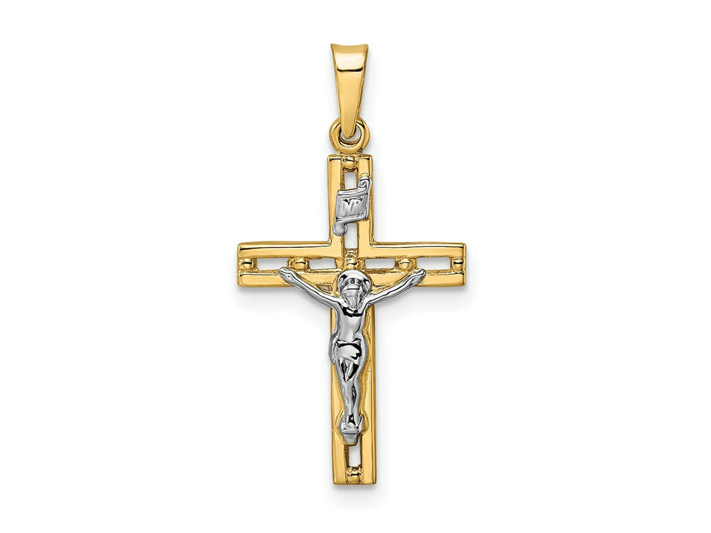 FJC Finejewelers 14 kt Two Tone Gold Polished Solid INRI Crucifix Charm 27 x 13 mm