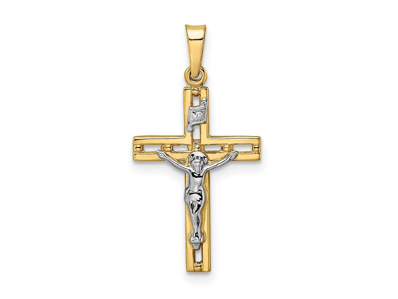 FJC Finejewelers 14 kt Two Tone Gold Polished Solid INRI Crucifix Charm 27 x 13 mm