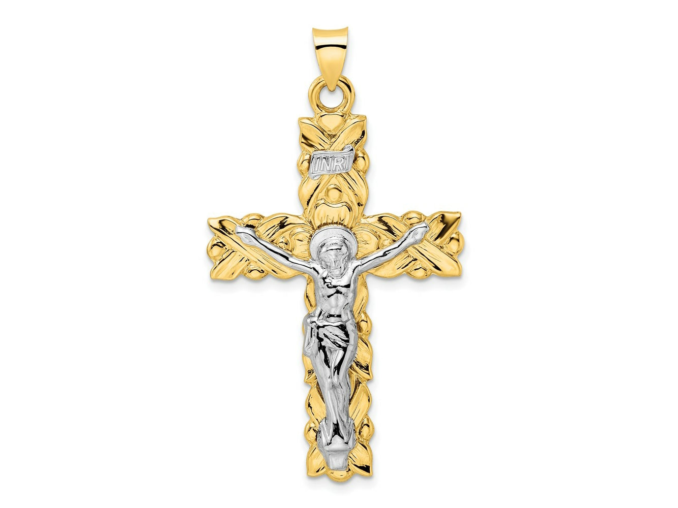 FJC Finejewelers 14 kt Two Tone Gold Polished Solid INRI Crucifix Charm 51 x 28 mm