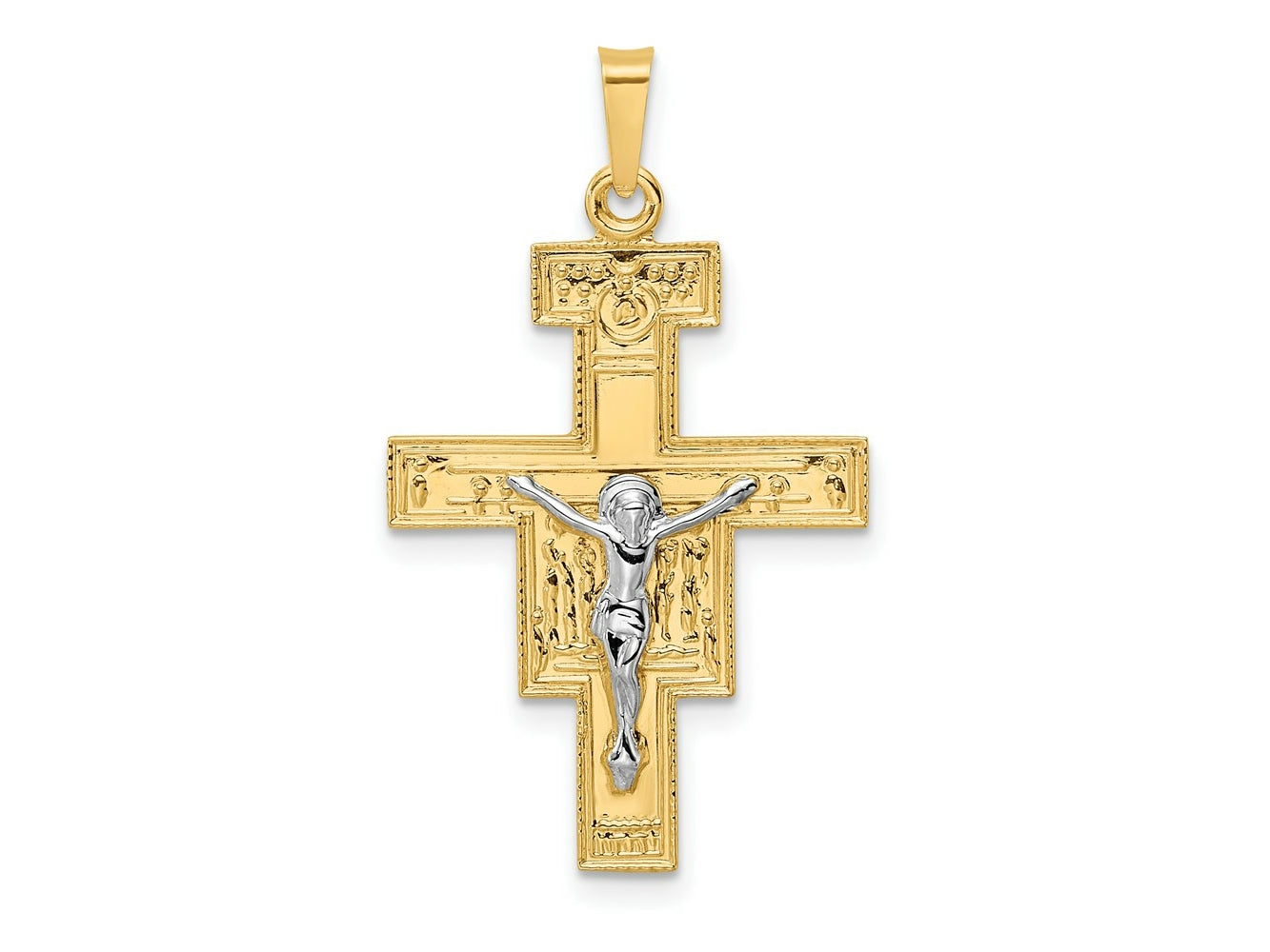FJC Finejewelers 14 kt Two Tone Gold Solid Crucifix Charm 33 x 19 mm