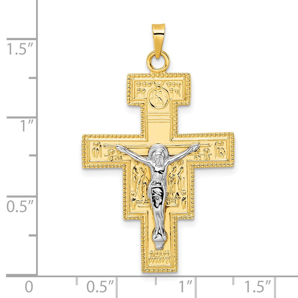 FJC Finejewelers 14 kt Two Tone Gold Polished Fancy Solid Cross Charm 41 x 24 mm