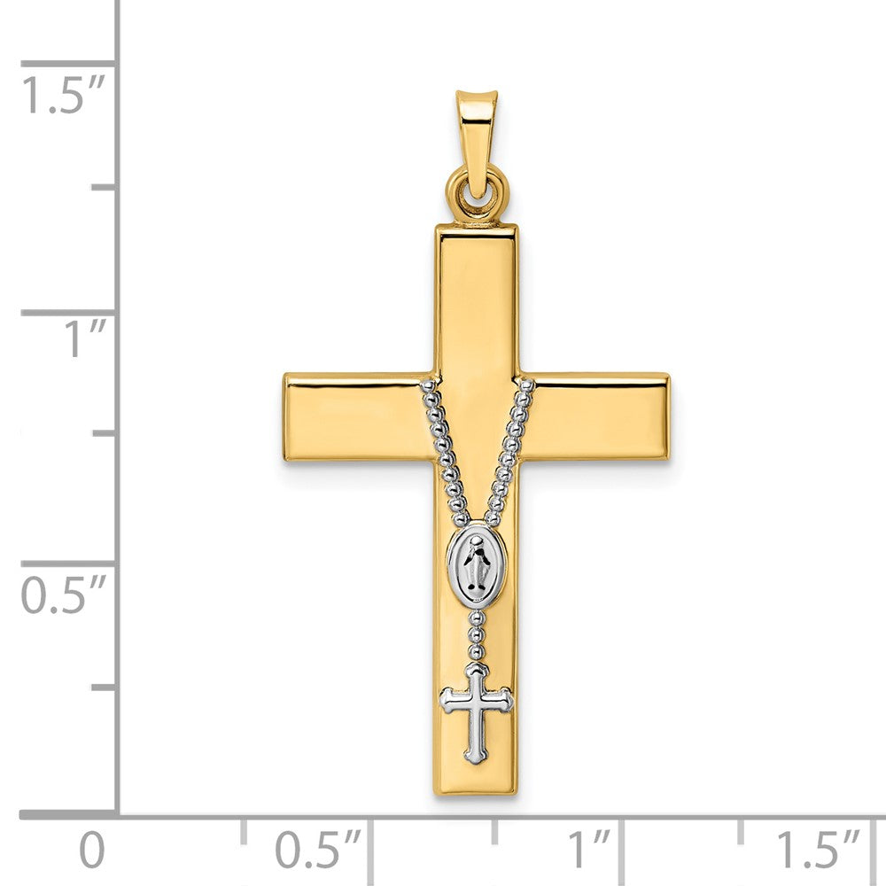 FJC Finejewelers 14 kt Two Tone Gold Polished Hollow Rosary Cross Charm 37 x 20 mm