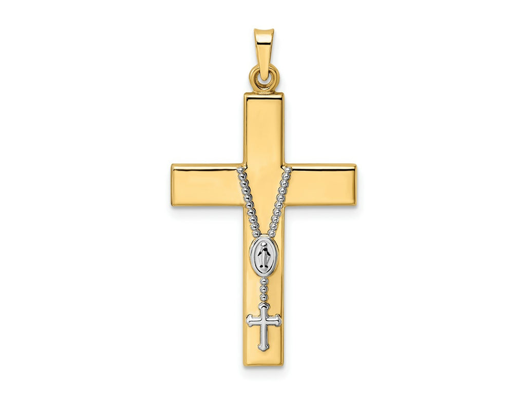FJC Finejewelers 14 kt Two Tone Gold Polished Hollow Rosary Cross Charm 37 x 20 mm