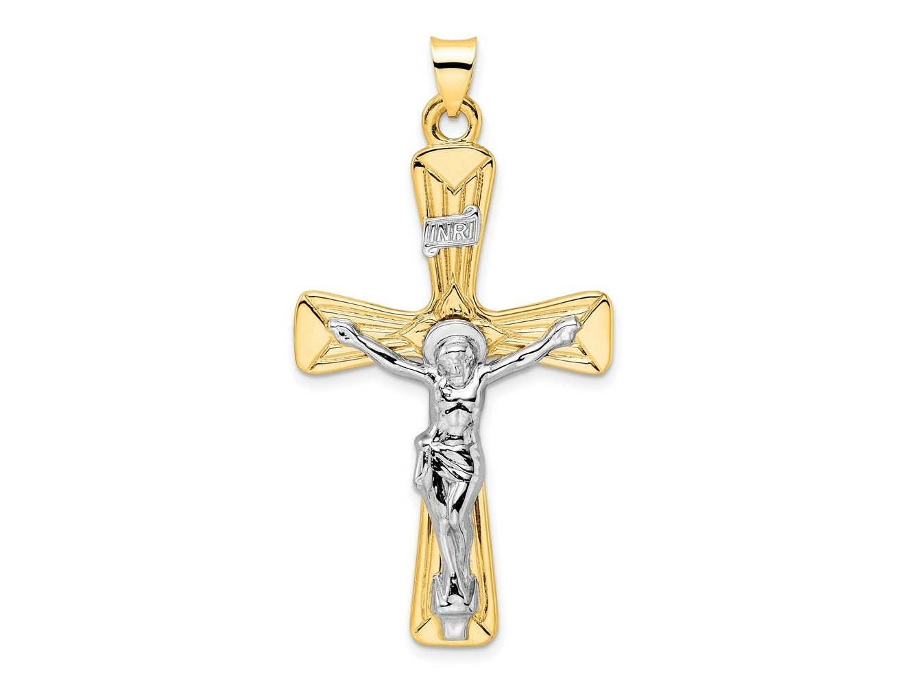 FJC Finejewelers 14 kt Two Tone Gold Polished Solid INRI Crucifix Charm 52 x 27 mm