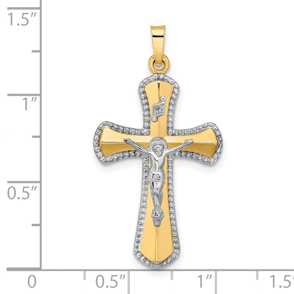 FJC Finejewelers 14 kt Two Tone Gold and White Rhodium Hollow INRI Crucifix Charm 35 x 19 mm