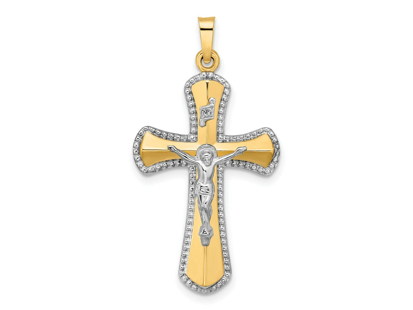 FJC Finejewelers 14 kt Two Tone Gold and White Rhodium Hollow INRI Crucifix Charm 35 x 19 mm