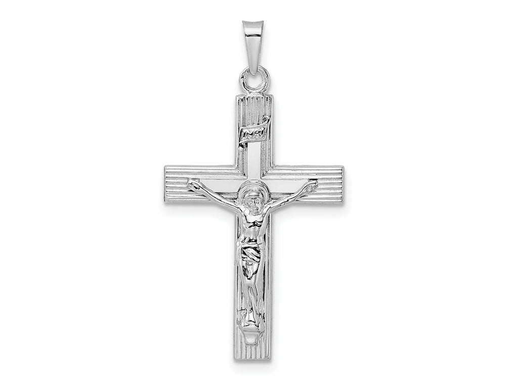 FJC Finejewelers 14 kt White Gold  Polished Solid INRI Striped Crucifix Cross Charm 34 mm x 19 mm