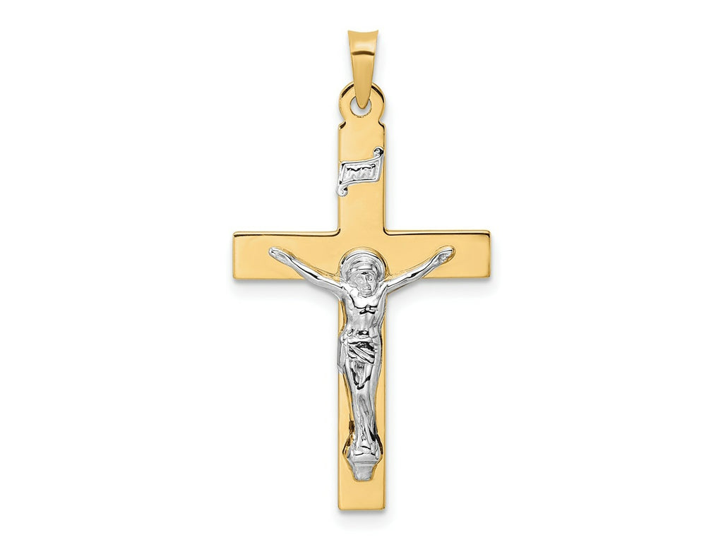 FJC Finejewelers 14 kt Two Tone Gold Polished Solid INRI Crucifix Charm 34 x 19 mm