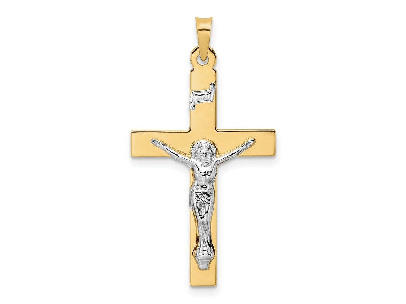 FJC Finejewelers 14 kt Two Tone Gold Polished Solid INRI Crucifix Charm 34 x 19 mm