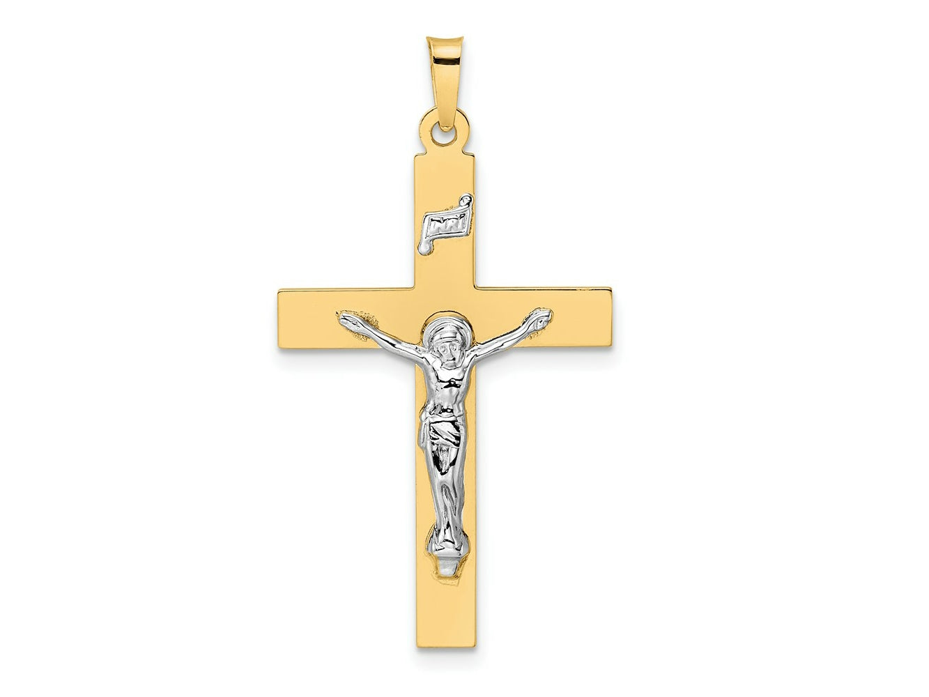 FJC Finejewelers 14 kt Two Tone Gold Polished Solid INRI Crucifix Charm 39 x 21 mm