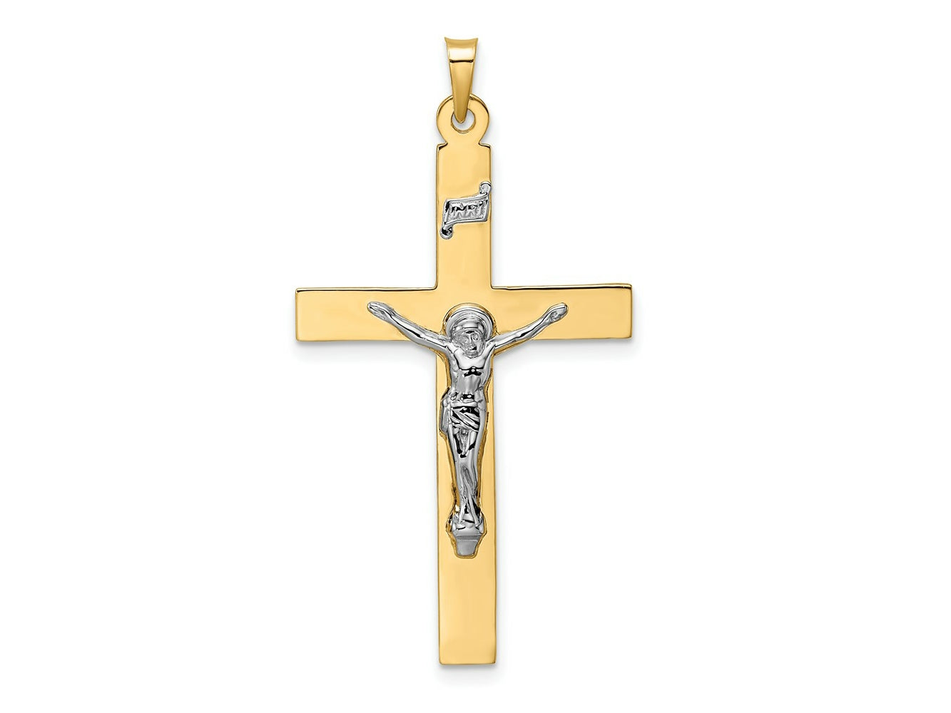FJC Finejewelers 14 kt Two Tone Gold Polished Solid INRI Crucifix Charm 42 x 23 mm