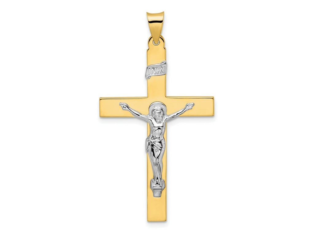 FJC Finejewelers 14 kt Two Tone Gold Polished Solid INRI Crucifix Charm 47 x 26 mm