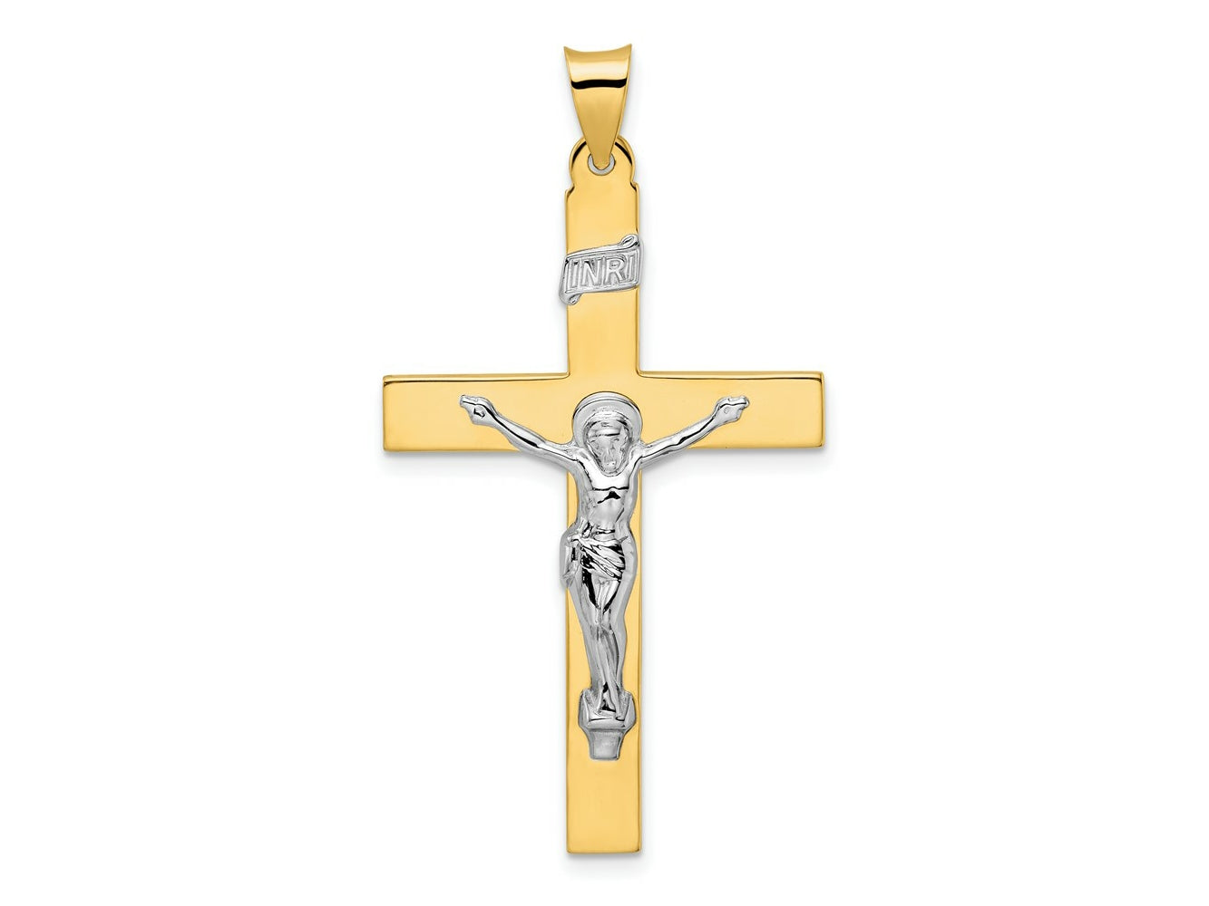 FJC Finejewelers 14 kt Two Tone Gold Polished Solid INRI Crucifix Charm 47 x 26 mm