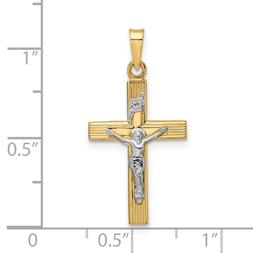 FJC Finejewelers 14 kt Two Tone Gold Polished Solid INRI Crucifix Charm 27 x 14 mm