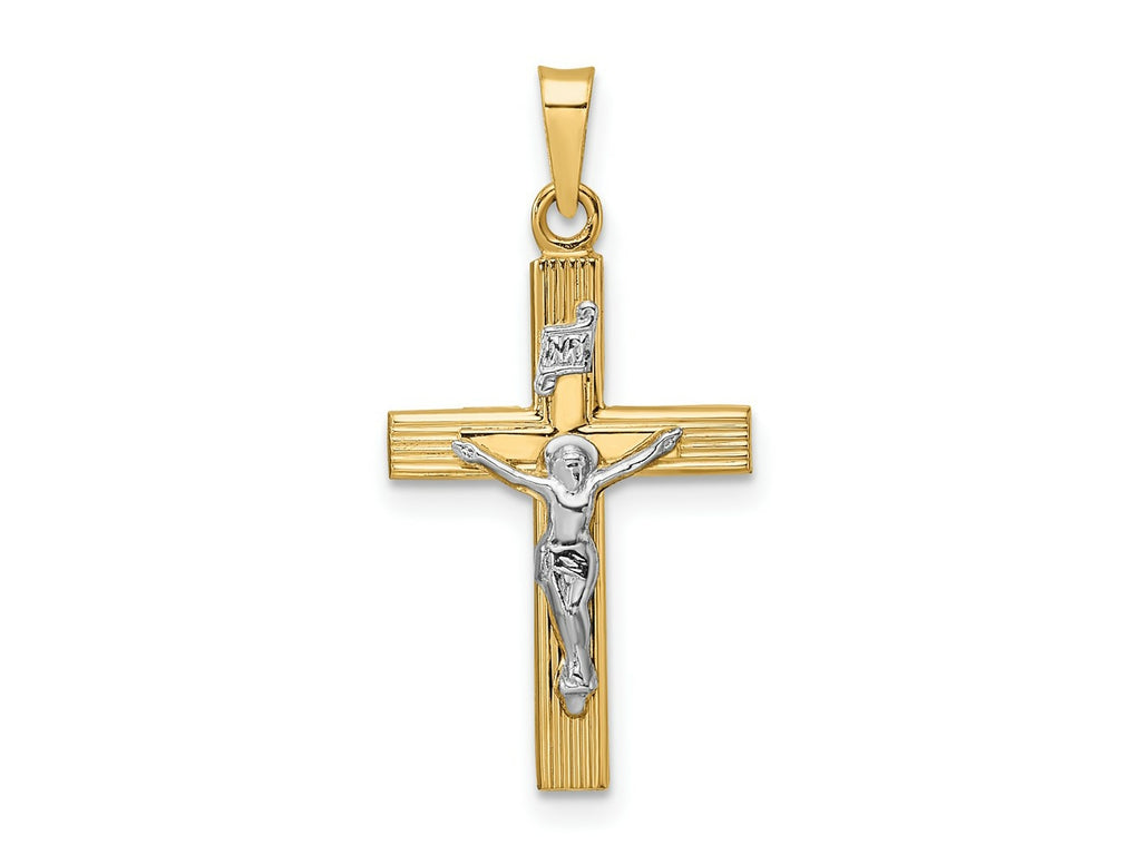 FJC Finejewelers 14 kt Two Tone Gold Polished Solid INRI Crucifix Charm 27 x 14 mm