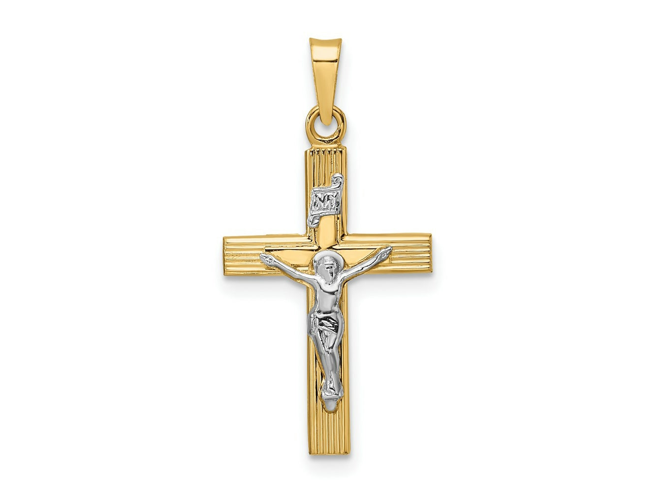 FJC Finejewelers 14 kt Two Tone Gold Polished Solid INRI Crucifix Charm 27 x 14 mm