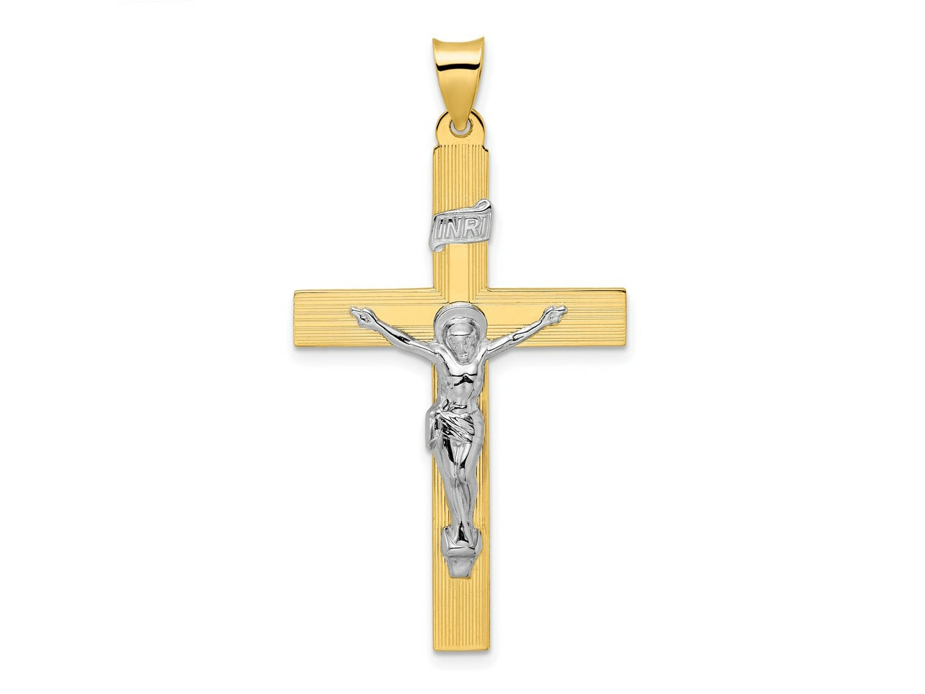 FJC Finejewelers 14 kt Two Tone Gold Polished Solid INRI Curcifix Cross Charm 48 x 26 mm