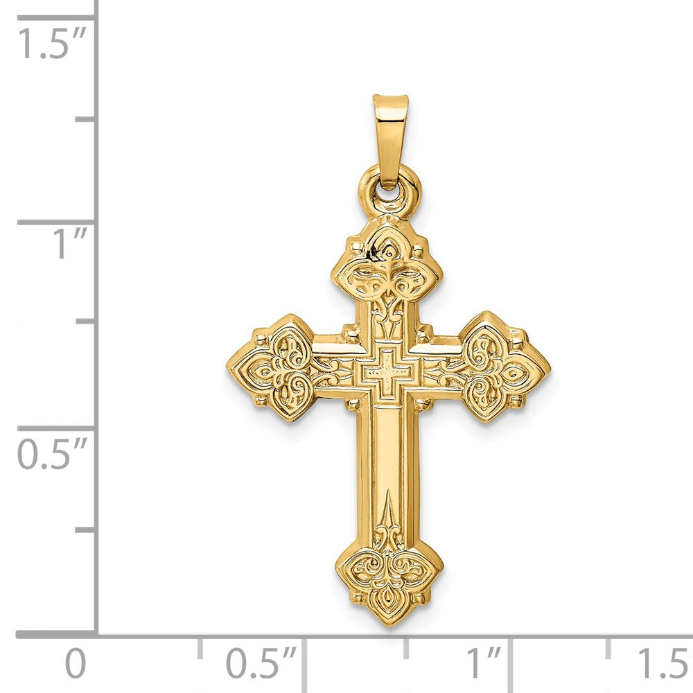 FJC Finejewelers 14 kt Yellow Gold Budded Hollow Cross Charm 39 x 21 mm