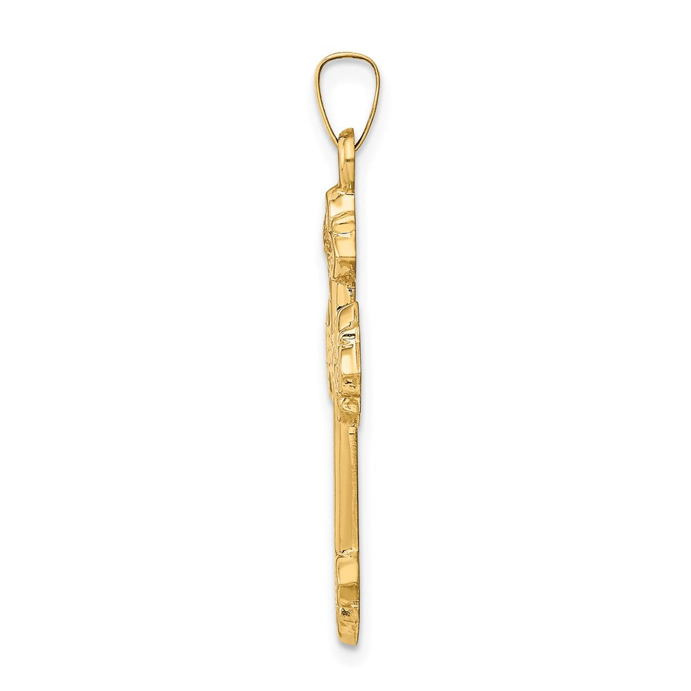 FJC Finejewelers 14 kt Yellow Gold Budded Hollow Cross Charm 39 x 21 mm
