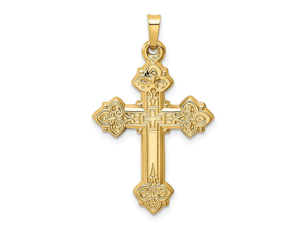 FJC Finejewelers 14 kt Yellow Gold Budded Hollow Cross Charm 39 x 21 mm