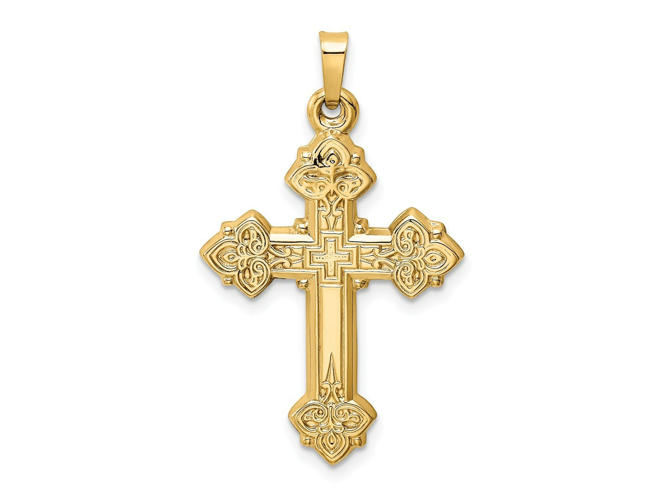 FJC Finejewelers 14 kt Yellow Gold Budded Hollow Cross Charm 39 x 21 mm