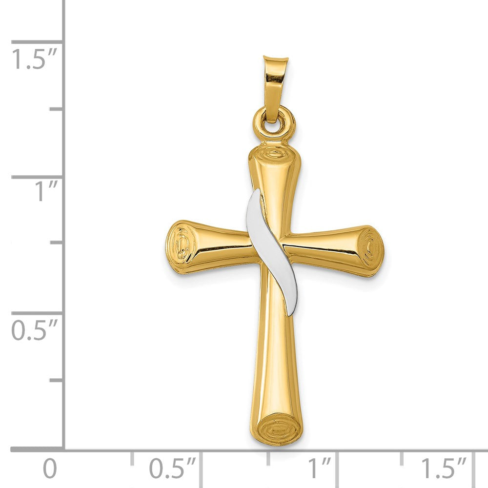 FJC Finejewelers 14 kt Two Tone Gold Two-Tone Hollow Cross with Drape Charm 35 x 19 mm