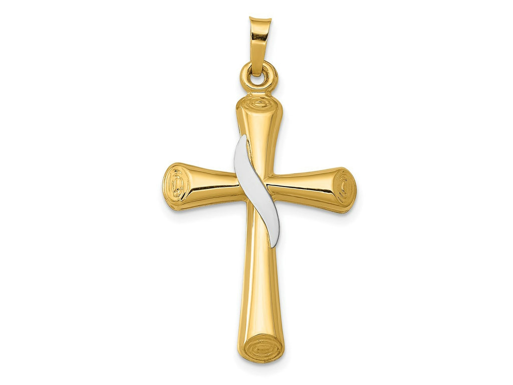 FJC Finejewelers 14 kt Two Tone Gold Two-Tone Hollow Cross with Drape Charm 35 x 19 mm