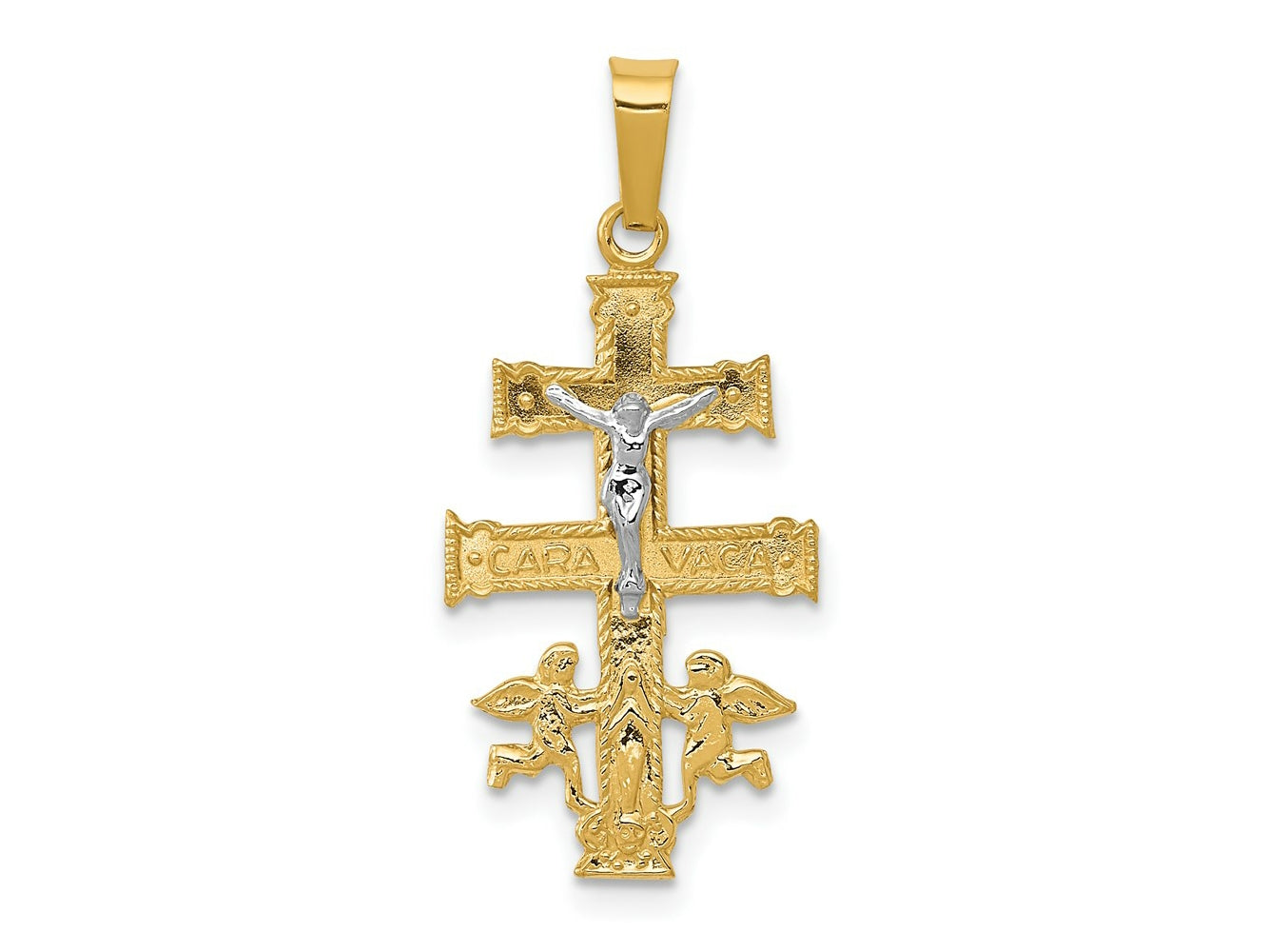 FJC Finejewelers 14 kt Two Tone Gold Cara Vaca Crucifix Charm 28 x 12 mm