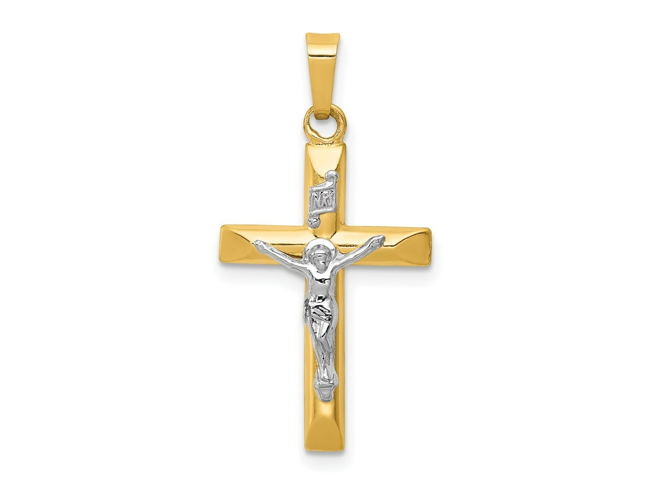 FJC Finejewelers 14 kt Two Tone Gold INRI Hollow Crucifix Charm 29 x 15 mm